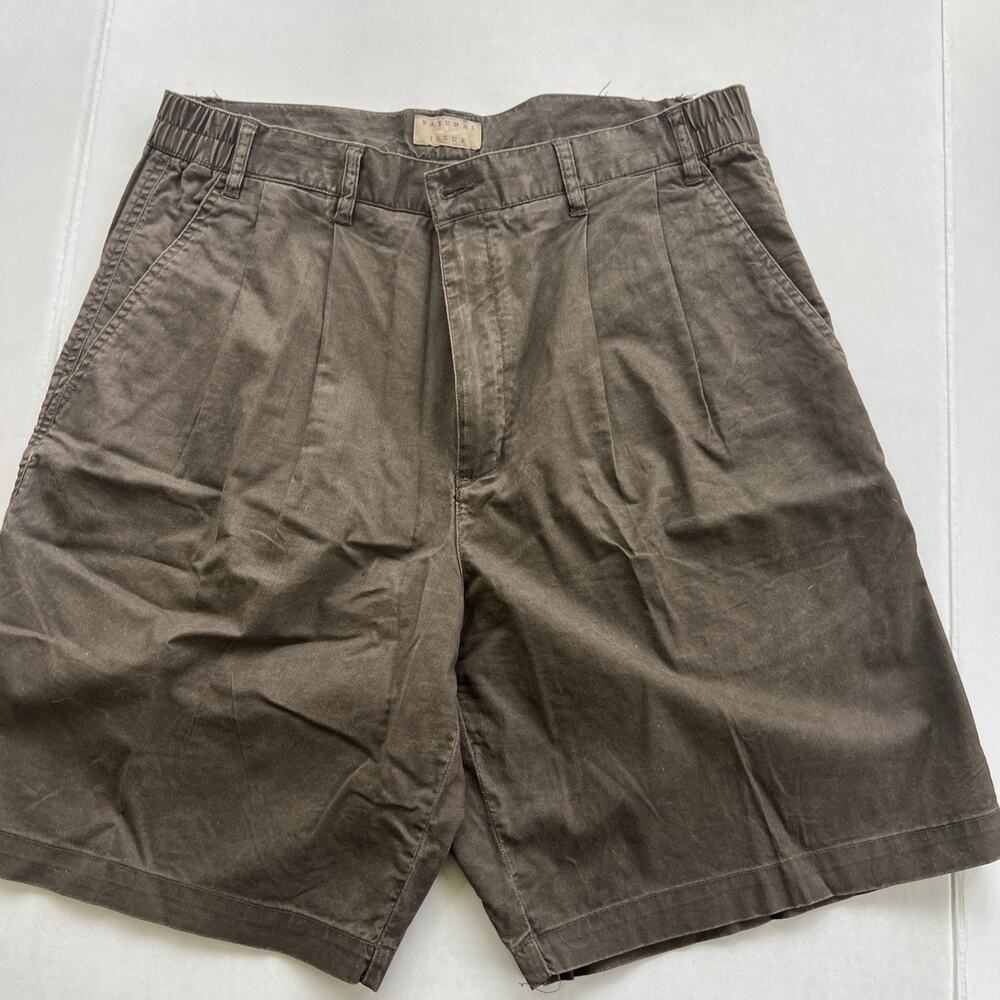 Natural Issue Men 36 Brown Pleated Elastic Waist Shorts Algodon Cotton Preppy